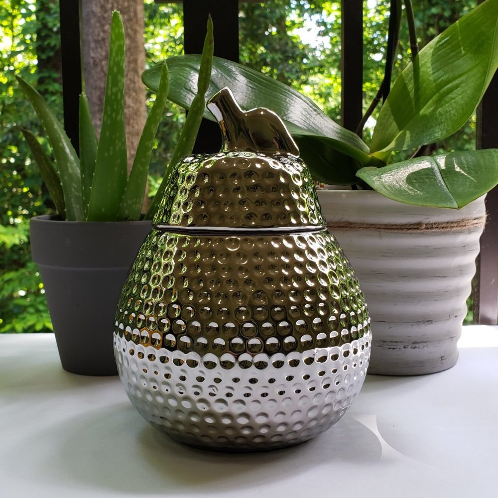 TORRE + TAGUS Helio Silver Hammered Pear Canister in Fine Ceramic Brand New - Picture 5 of 16